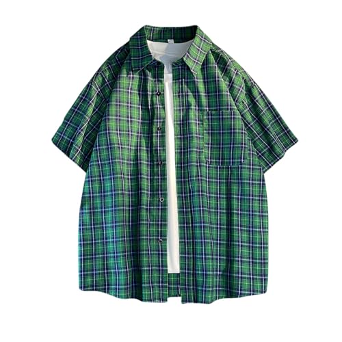 Herren Hemd Kurzarm Sale Angebote Kariertes Kurzarm Baumwolle Freizeithemd Für Männer Regular Fit Casual Trachtenhemd Button Down Karohemd Sommerhemd Herrenhemd Mit Brusttasche Overshirt von Huoghebg
