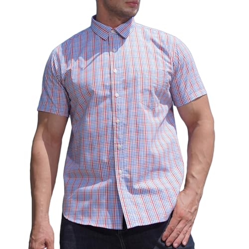 Herren Hemd Kurzarm Sale Clearance Baumwolle Kariert Hemden Kariertes Kurzarmhemd Karo-Hemd Männer Freizeithemd Casual Regular Fit Trachtenhemd Sommerhemd Button Down Karohemd Mit Brusttasche von Huoghebg