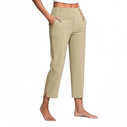 Huoghebg 7/8 Hose Damen Sommer Freizeit Hosen Sommerhose mit Taschen Elegante Business Hosen Casual Einfarbig Freizeithose Bequeme Stoffhose Stretch Leicht Straight Leg Hose Für Büro Geschäft Alltag von Huoghebg
