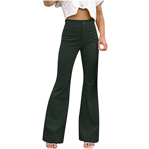 Huoghebg Cordhose Damen Frauen Schlaghose Bootcut High Waist Flared Hose Frauen Schwarz Slim Fit Lang Cord Pants Straight Leg Schlag Hose Stretch Boyfriend Freizeithose Jeans für Party Freizeit von Huoghebg