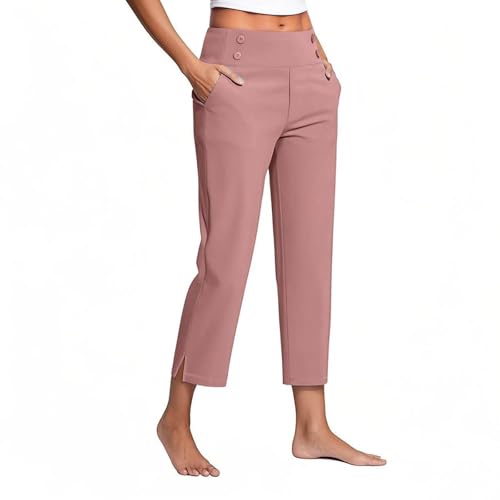 Damen Sommerhose Hosen Lässige Hose Elastische Freizeithosen Einfarbig Slim Gerade Geschnitten Hosen Hohe Taille Dehnbar Yogahose Lang Jogginghose Bauchkontrolle Arbeit Sporthose mit Taschen von Huoghebg