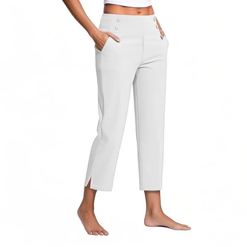 Damen Sommerhose Hosen Lässige Hose Elastische Freizeithosen Einfarbig Slim Gerade Geschnitten Hosen Hohe Taille Dehnbar Yogahose Lang Jogginghose Bauchkontrolle Arbeit Sporthose mit Taschen von Huoghebg