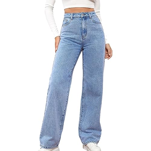 Jeans Damen Wide Leg Jeans Gothic Baggy Denim Hosen Hohe Taille Punk Lose Gerade Hosen Streetwear Weite Y2k Hose Weites Bein Damenjeans Hose High Waist Boyfriend Low Stretch Wide Leg Weit von Huoghebg