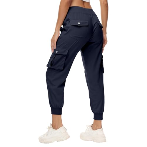 Huoghebg Jogginghose Damen Frauen, Cargohose Damen Sommer Leichter Trekkinghose Wanderhose Schnelltrocken Einstellgurt Sportlich Sporthose Outdoor Hosen Freizeithose Trainingshose mit Taschen von Huoghebg