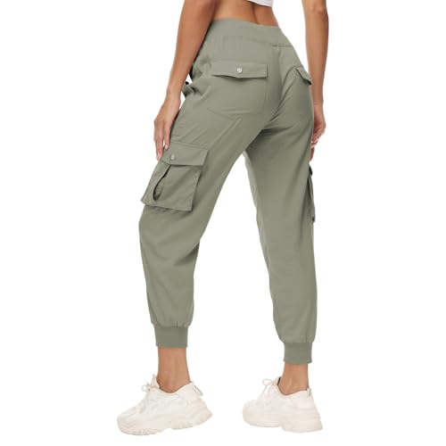 Huoghebg Jogginghose Damen Frauen, Cargohose Damen Sommer Leichter Trekkinghose Wanderhose Schnelltrocken Einstellgurt Sportlich Sporthose Outdoor Hosen Freizeithose Trainingshose mit Taschen von Huoghebg