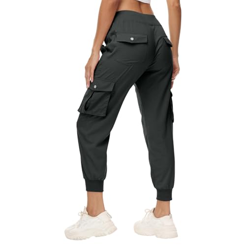 Huoghebg Jogginghose Damen Frauen, Cargohose Damen Sommer Leichter Trekkinghose Wanderhose Schnelltrocken Einstellgurt Sportlich Sporthose Outdoor Hosen Freizeithose Trainingshose mit Taschen von Huoghebg