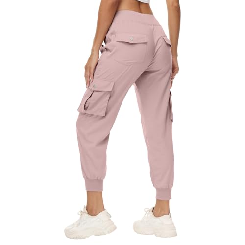 Huoghebg Jogginghose Damen Frauen, Cargohose Damen Sommer Leichter Trekkinghose Wanderhose Schnelltrocken Einstellgurt Sportlich Sporthose Outdoor Hosen Freizeithose Trainingshose mit Taschen von Huoghebg
