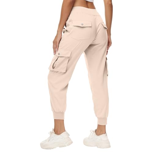 Huoghebg Jogginghose Damen Frauen, Cargohose Damen Sommer Leichter Trekkinghose Wanderhose Schnelltrocken Einstellgurt Sportlich Sporthose Outdoor Hosen Freizeithose Trainingshose mit Taschen von Huoghebg