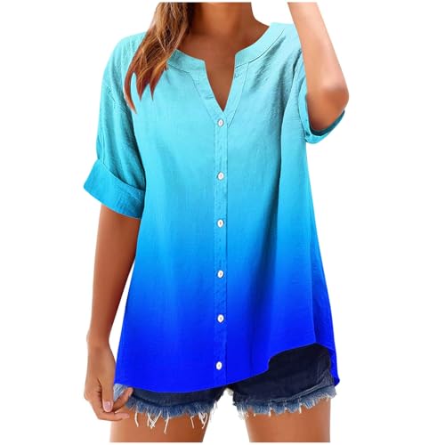Huoghebg Leinenbluse Damen Sommer Sale Clearance, Musselin Bluse Damen Oversized Baumwolle Button-Down Leinenhemd Lässig Hemdbluse Große Größen Leinenbluse Tunika Tops Musselinbluse Langarmshirt von Huoghebg