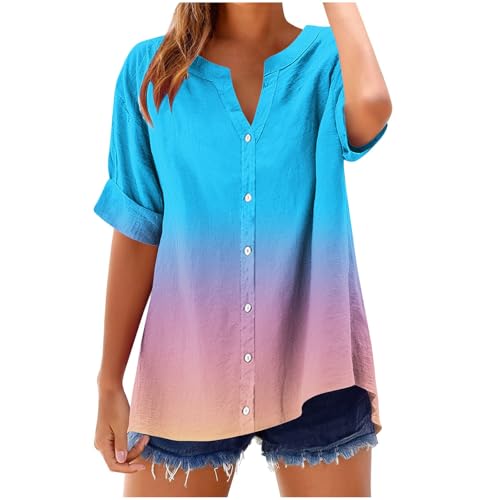 Huoghebg Leinenbluse Damen Sommer Sale Clearance, Musselin Bluse Damen Oversized Baumwolle Button-Down Leinenhemd Lässig Hemdbluse Große Größen Leinenbluse Tunika Tops Musselinbluse Langarmshirt von Huoghebg