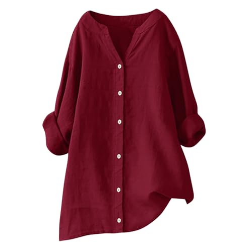 Huoghebg Leinenbluse Damen Warehouse Deals Angebote, Weiße Bluse Damen Freizeit Baumwolle Leinen Blusen Leinenhemd Lose Langarm Cotton Blusen Frau Einfarbig Langarmshirt, Atmungsaktiv für Sommer von Huoghebg