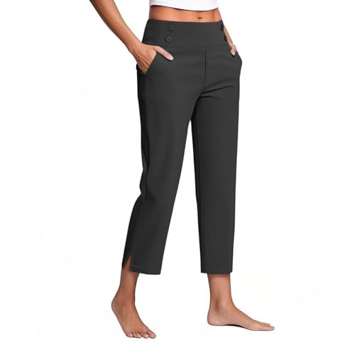 Huoghebg Stretch Hose Damen Alle Angebote, Business Hose Damen Yogahose Slim Fit Leggings Casual Atmungsaktiv Leichte Sommerhose Mit Taschen für Büro Workout Yoga Fitness Lounge Hose Schwarz Weich von Huoghebg