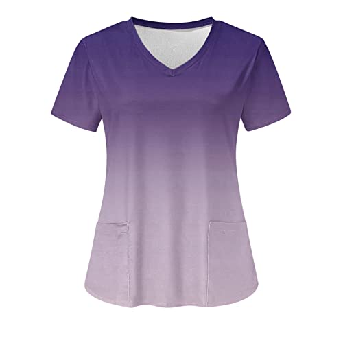 Kasack Damen Pflege Damen Kasack Schlupfkasack Kurzarm V-Ausschnitt Berufskleidung Kasacks Pflege Arbeitskleidung Pflegebekleidung mit Taschen Medizinische T-Shirt Sommer Farbverlauf Tops von Huoghebg