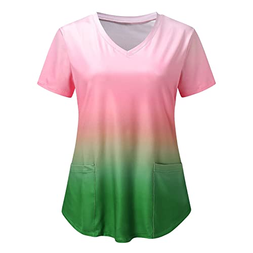 Kasack Damen Pflege Damen Kasack Schlupfkasack Kurzarm V-Ausschnitt Berufskleidung Kasacks Pflege Arbeitskleidung Pflegebekleidung mit Taschen Medizinische T-Shirt Sommer Farbverlauf Tops von Huoghebg