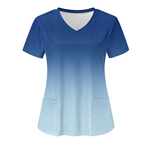 Kasack Damen Pflege Damen Kasack Schlupfkasack Kurzarm V-Ausschnitt Berufskleidung Kasacks Pflege Arbeitskleidung Pflegebekleidung mit Taschen Medizinische T-Shirt Sommer Farbverlauf Tops von Huoghebg