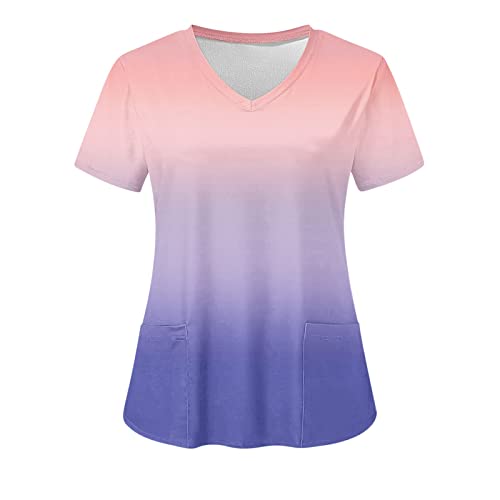 Kasack Damen Pflege Damen Kasack Schlupfkasack Kurzarm V-Ausschnitt Berufskleidung Kasacks Pflege Arbeitskleidung Pflegebekleidung mit Taschen Medizinische T-Shirt Sommer Farbverlauf Tops von Huoghebg
