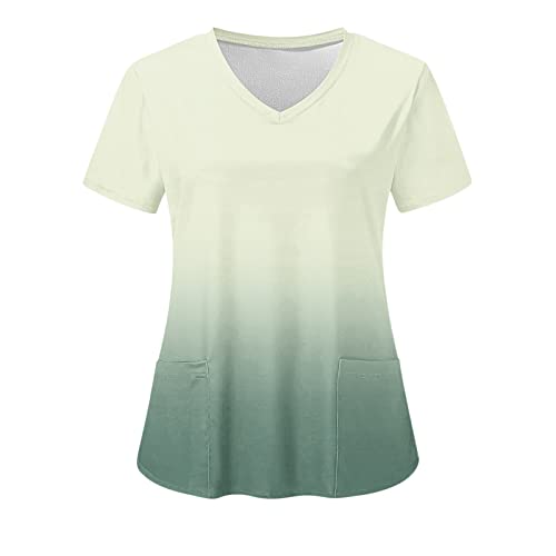 Kasack Damen Pflege Damen Kasack Schlupfkasack Kurzarm V-Ausschnitt Berufskleidung Kasacks Pflege Arbeitskleidung Pflegebekleidung mit Taschen Medizinische T-Shirt Sommer Farbverlauf Tops von Huoghebg