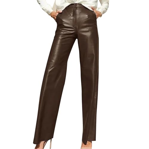 Lederhose Damen Leather Trousers Gerade Geschnittene Weitem Bein Kunstleder Lederoptik High Waist Straight Leg Lederhose Stretch Leggings Mattem Leder Slim Fit Kunstlederhose Stylish Everyday Leisure von Huoghebg