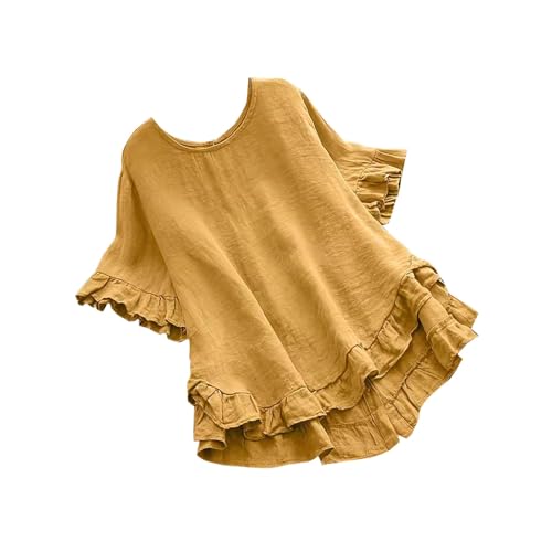 Leinenbluse Damen Elegante Baumwolle Leinen Tshirt Leinenshirt Oversized Lose Kurzarm Blusen Frau Musselin Bluse Einfarbig T-Shirt Rundhals Rüschenärmel Casual Top Freizeit Leinenhemd Leinenbluse Damen Elegante Baumwolle Leinen Tshirt Leinenshirt Oversized Lose Kurzarm Blusen Frau Musselin Bluse Einfarbig T-Shirt Rundhals Rüschenärmel Casual Top Freizeit Leinenhemd von Huoghebg