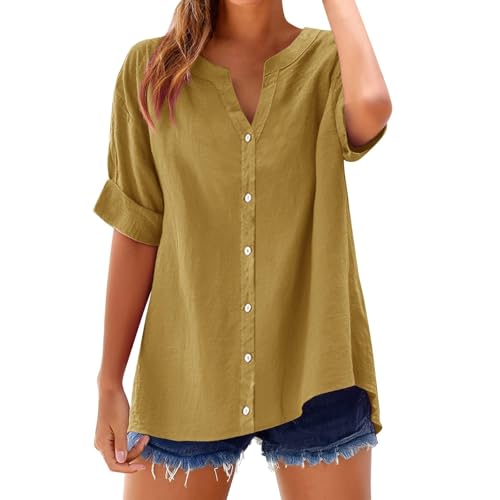 Leinenbluse Damen Sale Angebote Elegante Baumwolle Leinen Tshirt Leinenshirt Lose Blusen Frau Oversized Button Down Shirts Teenager Mädchen Freizeit Leinenhemd Große Größen Bluse Oberteile von Huoghebg