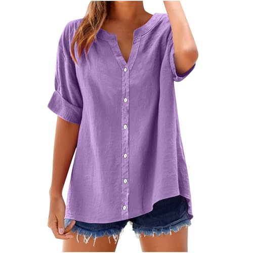 Leinenbluse Damen Sale Angebote Elegante Baumwolle Leinen Tshirt Leinenshirt Lose Blusen Frau Oversized Button Down Shirts Teenager Mädchen Freizeit Leinenhemd Große Größen Bluse Oberteile von Huoghebg
