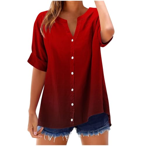Leinenbluse Damen Sale Angebote Elegante Baumwolle Leinen Tshirt Leinenshirt Lose Blusen Frau Oversized Button Down Shirts Teenager Mädchen Freizeit Leinenhemd Große Größen Bluse Oberteile von Huoghebg