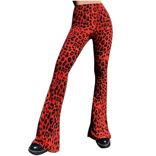 Leo Leggings Damen, Flared Yogahose Bootcut Yoga Hosen High Waist Leopard Schlaghose Blickdicht Leggins Jogginghose Weiche Jazzpants Leopardmuster mit Bauchkontrolle Fitness Casualhose von Huoghebg