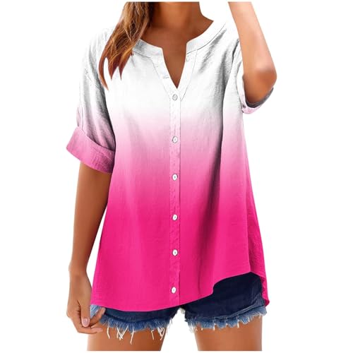 Musselin Bluse Damen Sale Angebote, Leinenbluse Damen Sommer Button Down Leinenhemd Oberteile Große Größen V Ausschnitt Leinen Baumwolle Hemd Übergröße Lockere Musselin Hemd Solide Top von Huoghebg