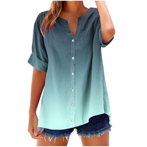 Musselin Bluse Damen Sale Angebote, Leinenbluse Damen Sommer Button Down Leinenhemd Oberteile Große Größen V Ausschnitt Leinen Baumwolle Hemd Übergröße Lockere Musselin Hemd Solide Top von Huoghebg