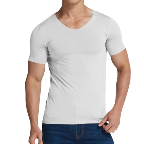 Sportshirt Herren Kurzarm Günstig V-Ausschnitt Stretch Basic Shirt Unterhemd aus Mesh Transparent Shirt Stretch T-Shirt Unterwäsche Business T-Shirts Stylischem Freizeit Oberteile von Huoghebg