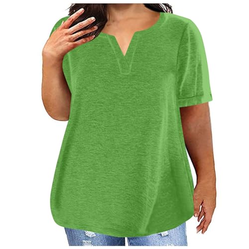 Tshirt Damen Sommer Oversize Warehouse Frauen Kurzarm Basic Einfarbig Shirts Große Größen Umstandstop Elegant V-Ausschnitt Bluse Tunika Tops Weiss Lässig Locker Sportshirt L-5XL von Huoghebg