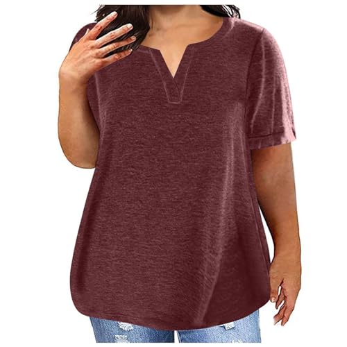 Tshirt Damen Sommer Oversize Warehouse Frauen Kurzarm Basic Einfarbig Shirts Große Größen Umstandstop Elegant V-Ausschnitt Bluse Tunika Tops Weiss Lässig Locker Sportshirt L-5XL von Huoghebg
