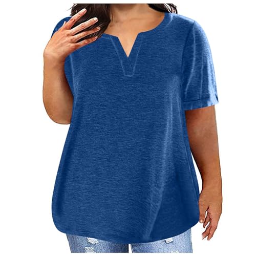 Tshirt Damen Sommer Oversize Warehouse Frauen Kurzarm Basic Einfarbig Shirts Große Größen Umstandstop Elegant V-Ausschnitt Bluse Tunika Tops Weiss Lässig Locker Sportshirt L-5XL von Huoghebg