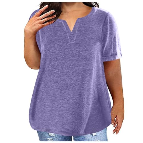 Tshirt Damen Sommer Oversize Warehouse Frauen Kurzarm Basic Einfarbig Shirts Große Größen Umstandstop Elegant V-Ausschnitt Bluse Tunika Tops Weiss Lässig Locker Sportshirt L-5XL von Huoghebg
