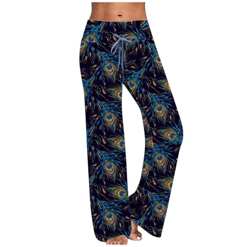 Yogahose Damen Frauen Stretch Freizeithose Weich Bequeme Pyjamahose Schlafanzughose Lang Druck Leichte Lounge Hose Hausanzug Hosen Relaxhose Sommerhose Weite Bein Palazzo Haushose von Huoghebg