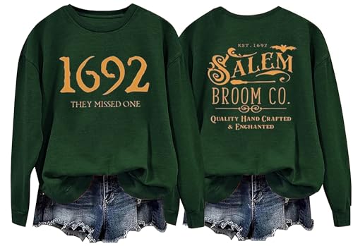 1692 They Missed One Halloween Shirts für Damen Salem Hexe Langarmshirt Halloween Hocus Pocus Pullover Tops, Dunkelgrün, XX-Large 1692 They Missed One Halloween Shirts für Damen Salem Hexe Langarmshirt Halloween Hocus Pocus Pullover Tops, Dunkelgrün, XX-Large von Huovud