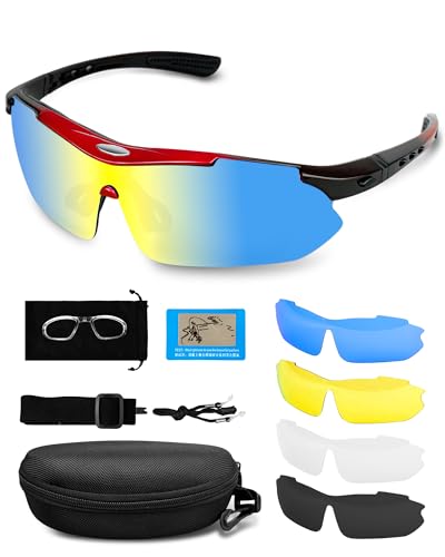 Hurdilen Polarisierte Fahrrad-Sonnenbrille für Damen und Herren, UV-Schutz, Sonnenbrille für Mountainbike, Rennrad, austauschbar, schwarz / rot, Einheitsgröße Hurdilen Polarisierte Fahrrad-Sonnenbrille für Damen und Herren, UV-Schutz, Sonnenbrille für Mountainbike, Rennrad, austauschbar, schwarz / rot, Einheitsgröße von Hurdilen