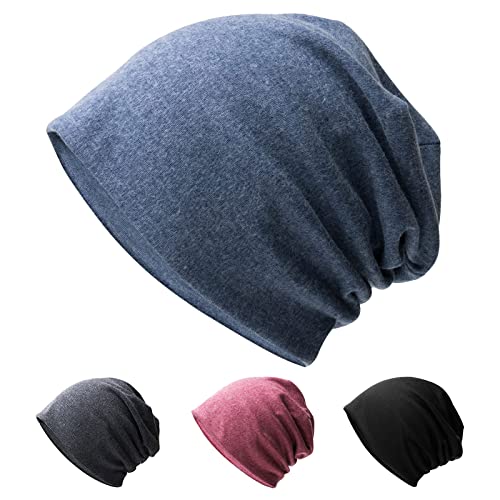 Hurinan Slouch Beanie-Mütze, weiche Baggy-Beanie-Mütze und Baumwoll-Jersey-Totenkopf-Mütze, Winter-Unisex-Kopfbedeckung für Männer und Frauen, blau, One size, 46-54 von Hurinan