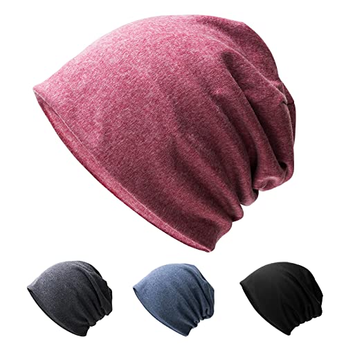 Slouch Beanie-Mütze, weiche Baggy-Beanie-Mütze und Baumwoll-Jersey-Totenkopf-Mütze, Winter-Unisex-Kopfbedeckung für Männer und Frauen, rosarot, One size von Hurinan