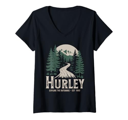 Damen Hurley Ky Vintage Evergreen Sunset Achtziger Retro 80s 90er T-Shirt mit V-Ausschnitt Damen Hurley Ky Vintage Evergreen Sunset Achtziger Retro 80s 90er T-Shirt mit V-Ausschnitt von Hurley T -Shirt Männer Frauen Ky Vintage Kentucky