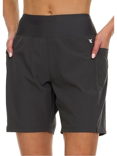 Hurley Badeshorts mit hoher Taille für Damen, Boardshorts mit Taschen und Innenfutter, schnell trocknend, LSF 50+, Dunkelgrau, Medium von Hurley