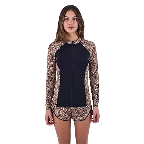 Hurley Damen Leopard Zip Front Rashguard Rash-Guard-Shirt, Brauner Zucker, M von Hurley