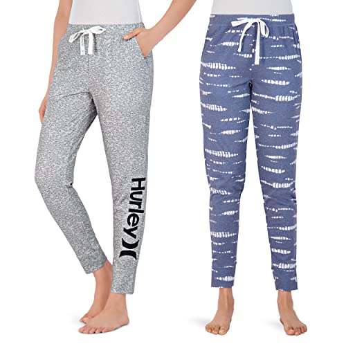 Hurley 2er-Pack Pyjamahosen für Damen, niedliche, superweiche Schlaf-Jogginghose, Med Heahter Grey/Wav, Large von Hurley