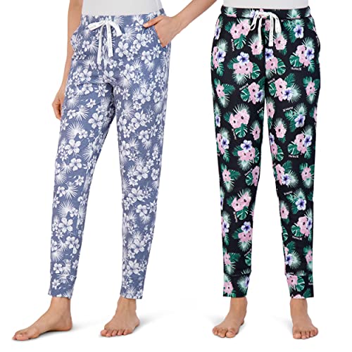 Hurley 2er-Pack Pyjamahosen für Damen, niedliche, superweiche Schlaf-Jogginghose, Oahu Floral S/Aloha, Large von Hurley