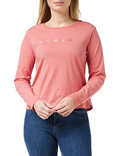 Hurley Damen W Waves Too Classic Crew Ls T-Shirt, Blassrosa, S von Hurley