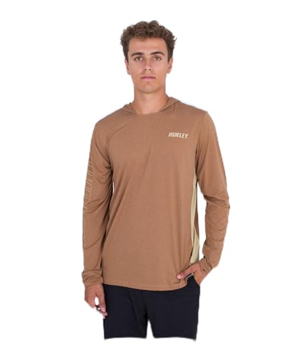 Hurley Herren H2o-dri Atticus Ii UPF Ls Hooded Top Rash-Guard-Shirt, Brüniert, S 7-9 von Hurley