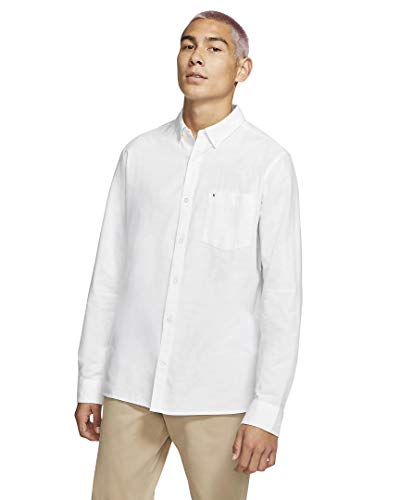 Hurley Herren Textured Long Sleeve Button Up One and Only Logo T-Shirt, Photoblue Heather, Größe L, Weiß, Klein von Hurley