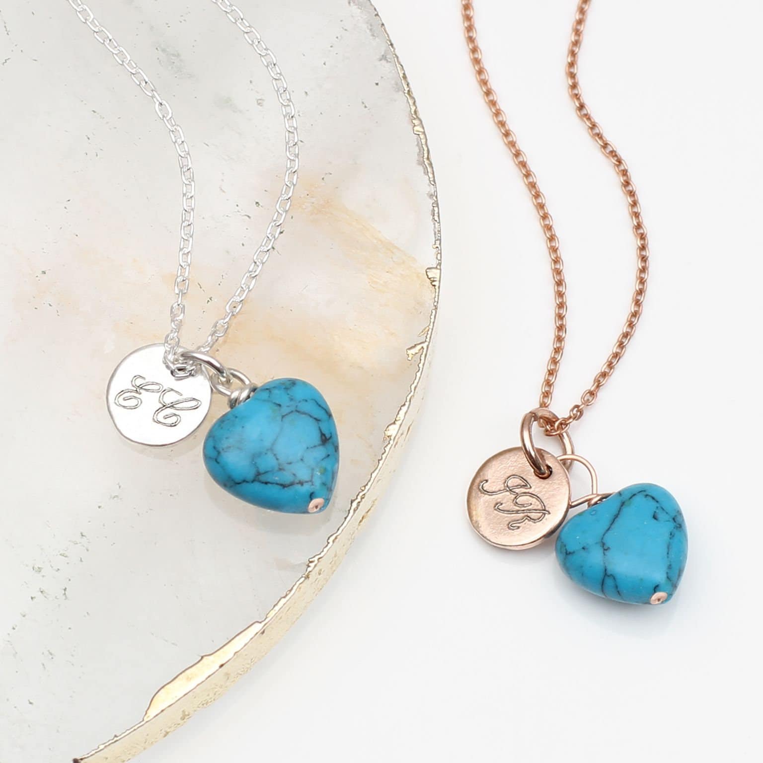 18 Karat Rose Gold Plated Oder Sterling Silber Und Türkis Herz Stein Halskette 18 Karat Rose Gold Plated Oder Sterling Silber Und Türkis Herz Stein Halskette von Hurleyburleygifts