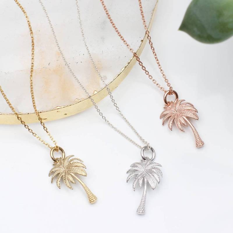 18 Karat Vergoldete Oder Silberne Palmen-Halskette von Hurleyburleygifts