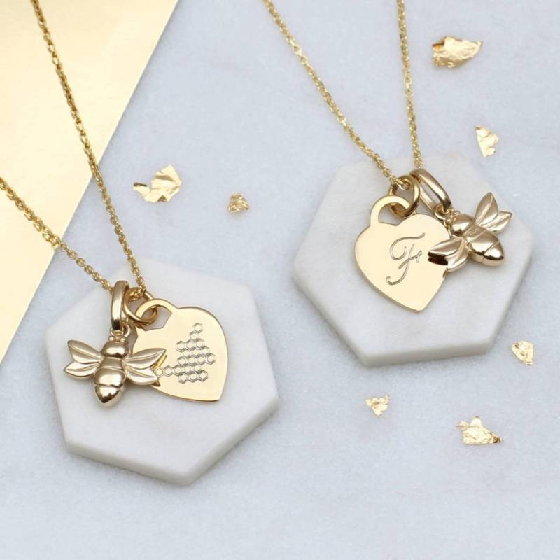Personalisierte 18Ct Vergoldete Biene & Wabenherz Halskette von Hurleyburleygifts